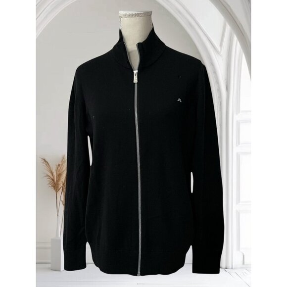 J. Lindeberg Men's Black Merino Wool Full-Zip Cardigan SweaterJacket Size Large - Picture 1 of 7